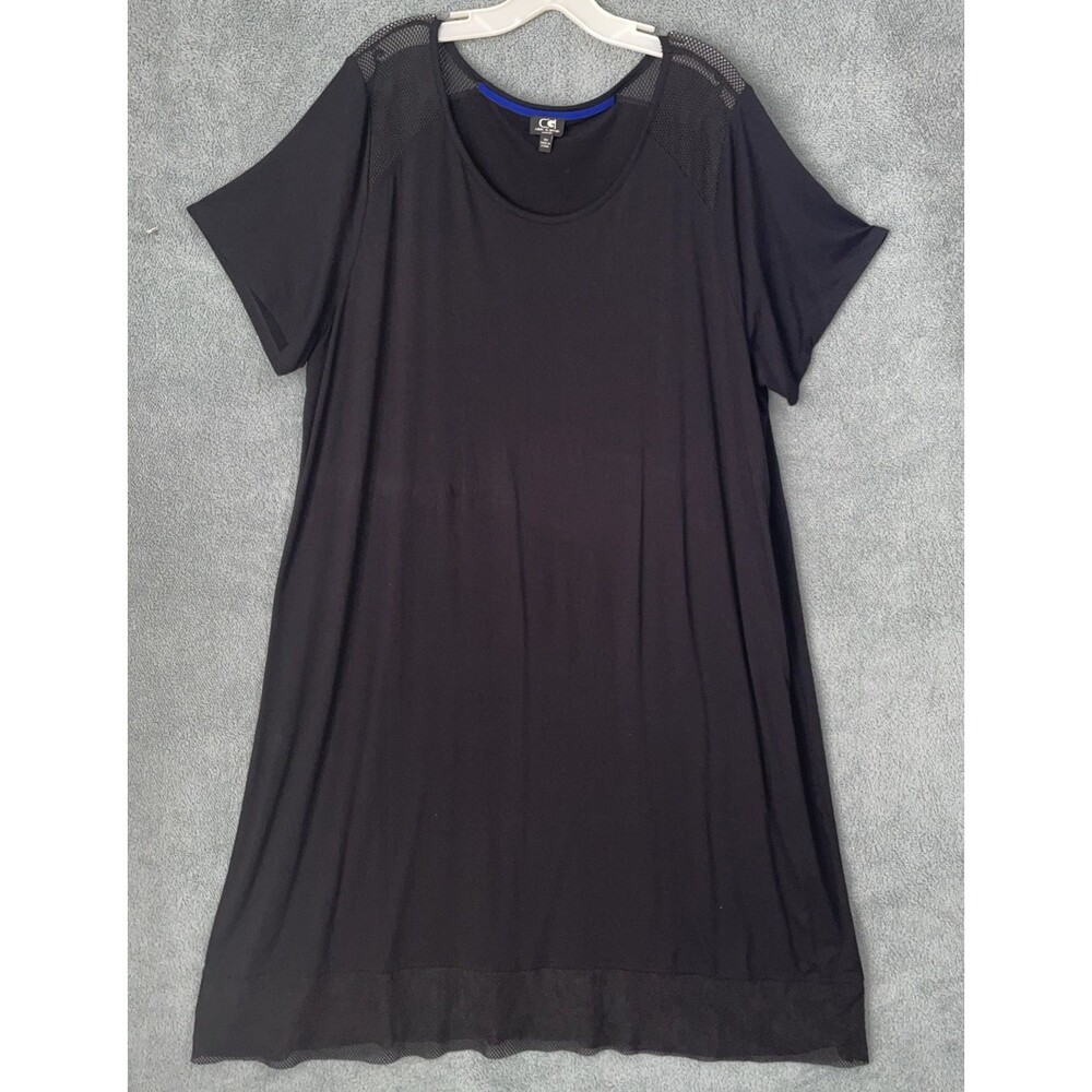 Cable & Gauge Dress Womens 3X Black‎ Sheath Short Sleeve Knee Length Mesh Causal